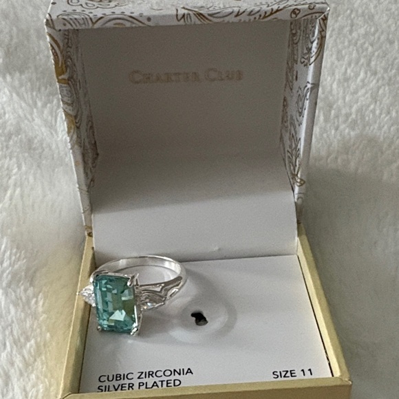 Charter Club Silver Ring with Aqua Stone - Picture 1 of 2